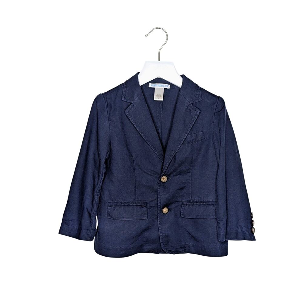 Janie and Jack Boys Linen Sport Coat Toddler 2T Navy Blue Blazer Coastal Preppy